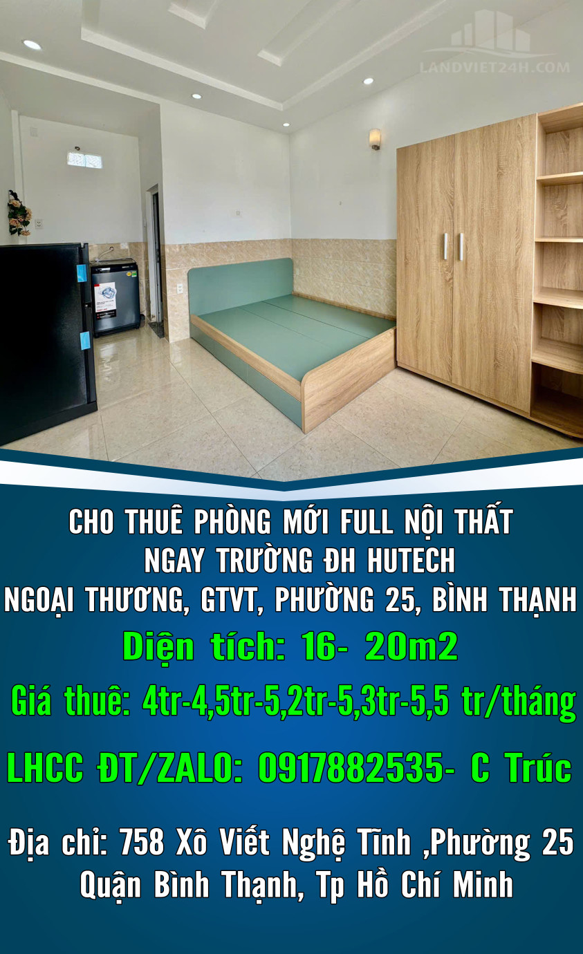 CHO THUÊ PHÒNG MỚI FULL NỘI THẤT NGAY TRƯỜNG ĐH HUTECH, NGOẠI THƯƠNG