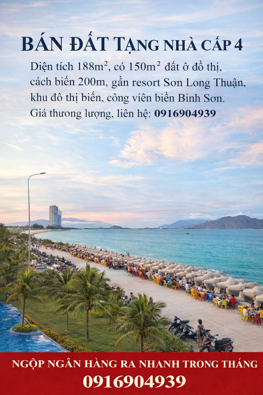 BÁN ĐẤT VEN BIỂN - TẶNG NHÀ CẤP 4 - 188m2 - GIÁ 1TỶ 500 TRIỆU