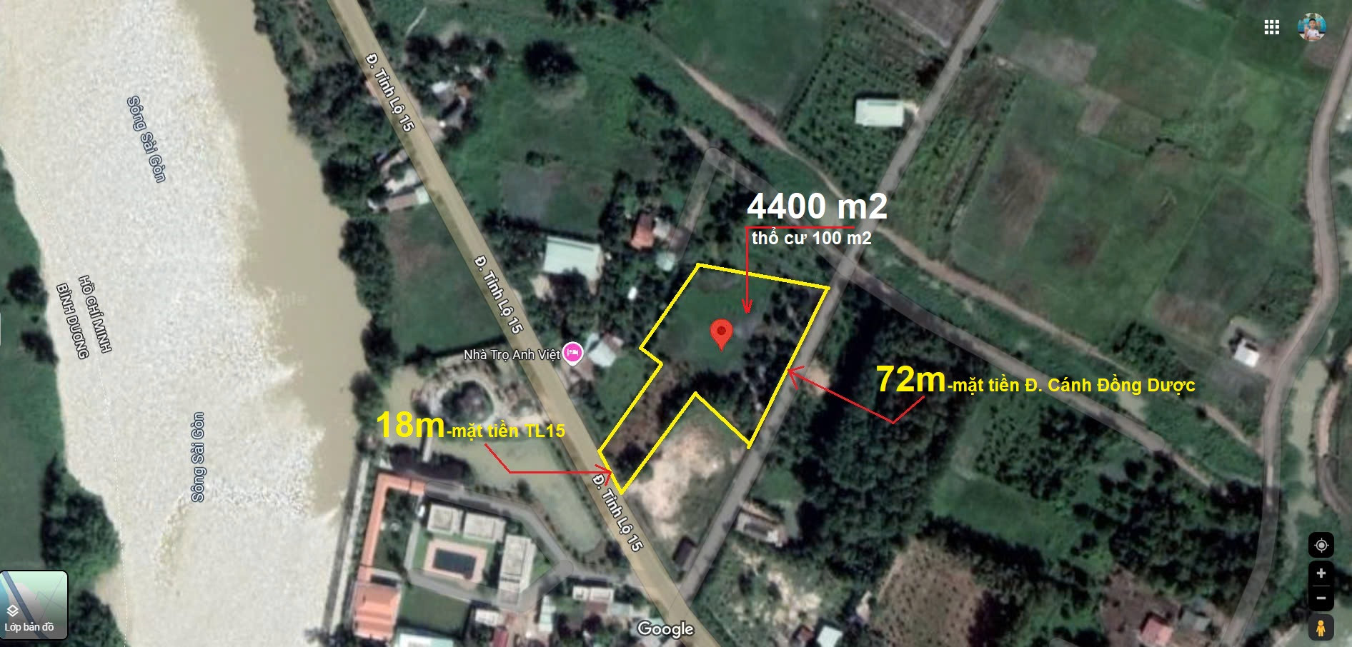 Bán đất 2 mặt tiền, MT chính TL15, Phú Mỹ Hưng, Củ Chi, 4400m2 gần Sông Sài Gòn, thích hợp nhà vườn