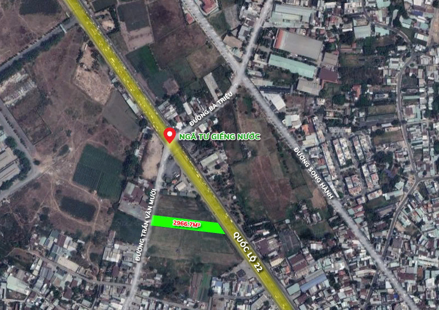 Cần bán 3000 m2 đất nông nghiệp , 2 mặt tiền QL 22 và Trần Văn Mười. Giá 45 tỷ còn thương lượng.