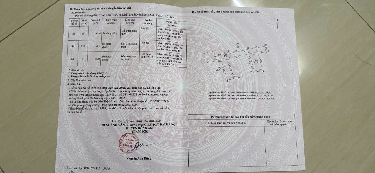 Bán đất Thái Bình Mai Lâm Đông Anh 42,6m2 đường 2 ô tô tránh ngay gần cầu Tứ Liên