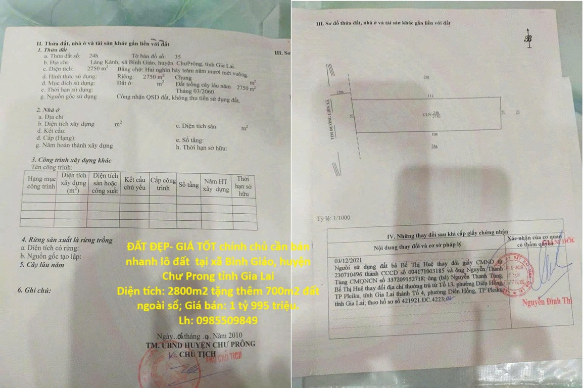 ĐẤT ĐẸP- GIÁ TỐT chính chủ cần bán nhanh lô đất  tại huyện Chư Prong tỉnh Gia Lai