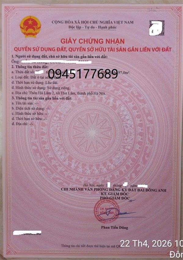 Đất Mặt Đường Thư Lâm- thôn Hà Lâm 2 -Thuỵ Lâm - Đông Anh -HN (mới là xã Thư Lâm- HN) - 13T
