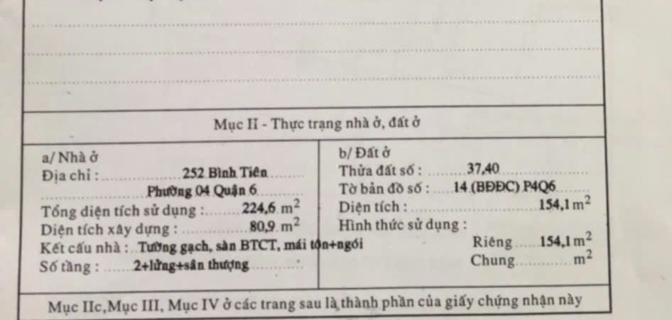 Bán Nhà Mặt tiền 252 Bình Tiên
