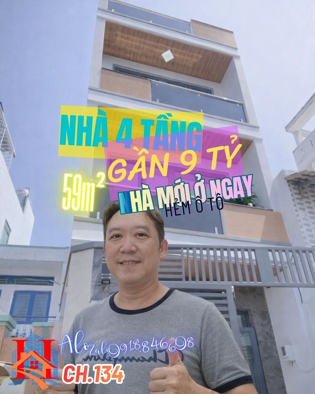 CH.134 – NHÀ 4 TẦNG 59m², GẦN 9 TỶ, NHÀ MỚI Ở NGAY PHẠM THẾ HIỂN, HẺM Ô TÔ, O918-846-608