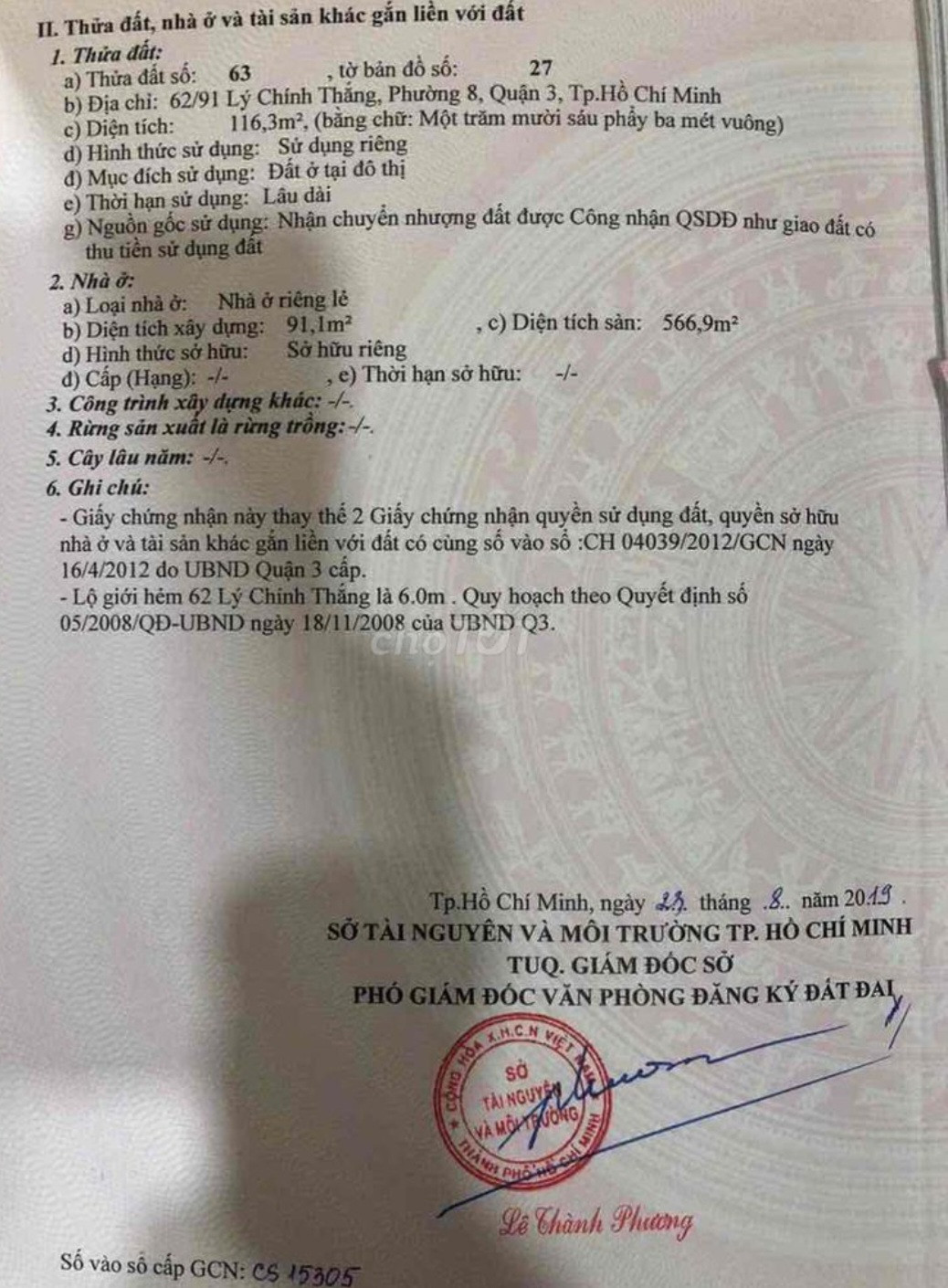 Nhà Đất 62/91 Lý Chính Thắng Phường 8 Quận 3