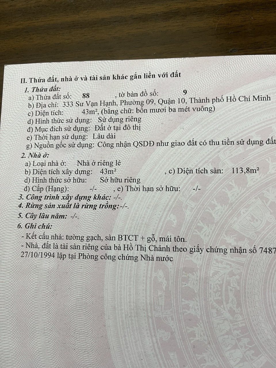 Định Cư Cần Bán Nhà Mặt Tiền 333 Sư Vạn Hạnh, P. 9, Q10