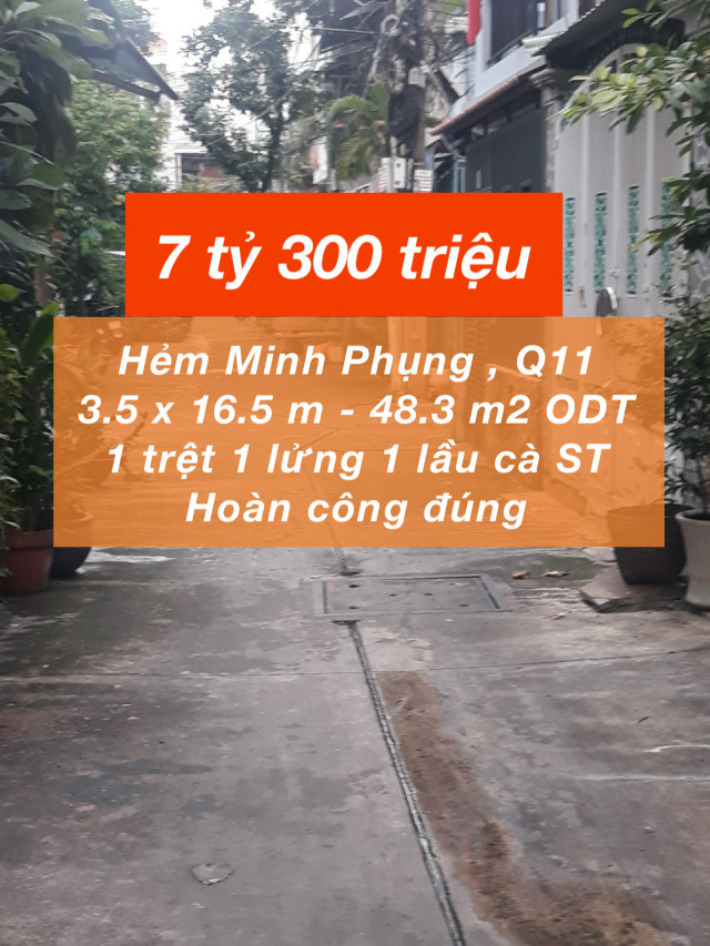 Hẻm xe hơi Minh Phụng Q11 chỉ 7.3 tỷ