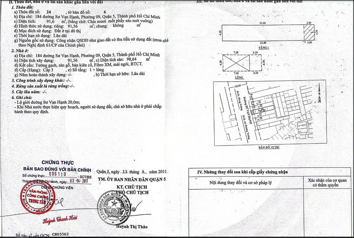 Chính Chủ Bán Nhà Mặt tiền 182-184 Sư Vạn Hạnh – Giá 80 tỷ