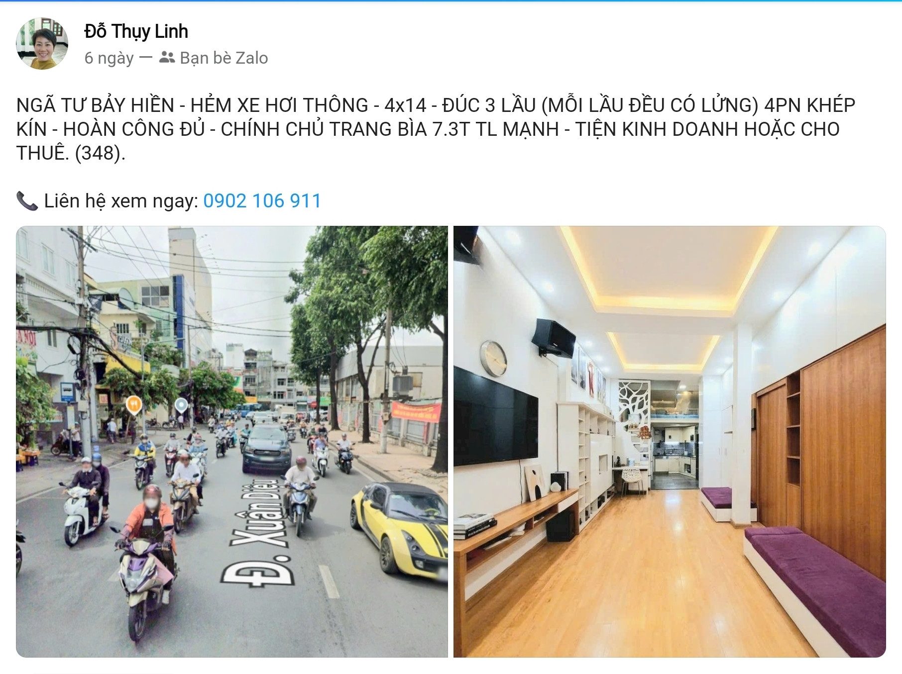 NGÃ TƯ BẢY HIỀN - HẺM XE HƠI THÔNG - 4x14 - ĐÚC 3 LẦU (MỖI LẦU ĐỀU CÓ LỬNG) 4PN KHÉP KÍN - HOÀN CÔNG ĐỦ - CHÍNH CHỦ TRANG BÌA 7.3T TL MẠNH - TIỆN KINH DOANH HOẶC CHO THUÊ. (348).

📞 Liên hệ xem ngay: 0902 106 911