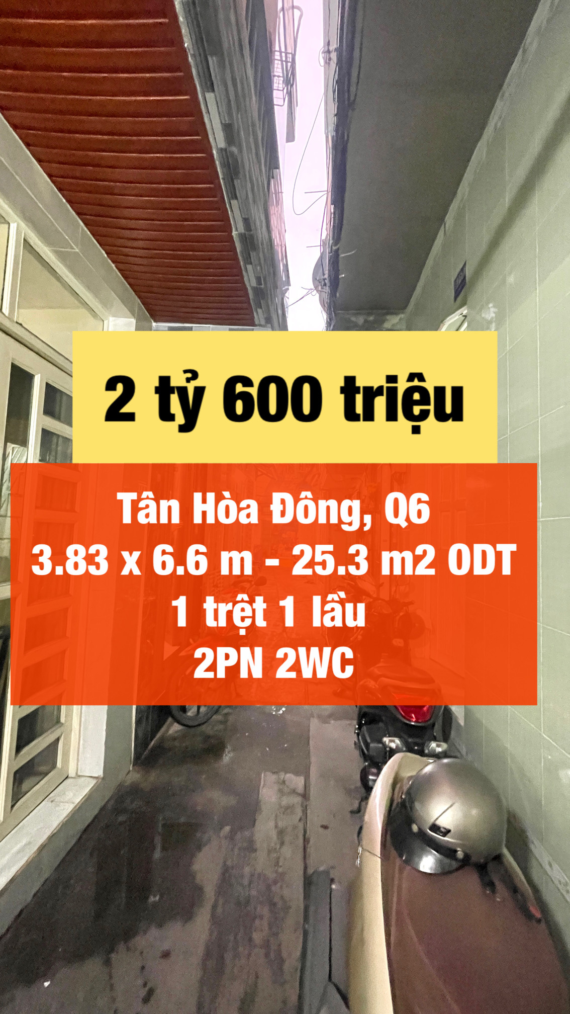 Nhà 2.6 tỷ hẻm Tân Hòa Đông
