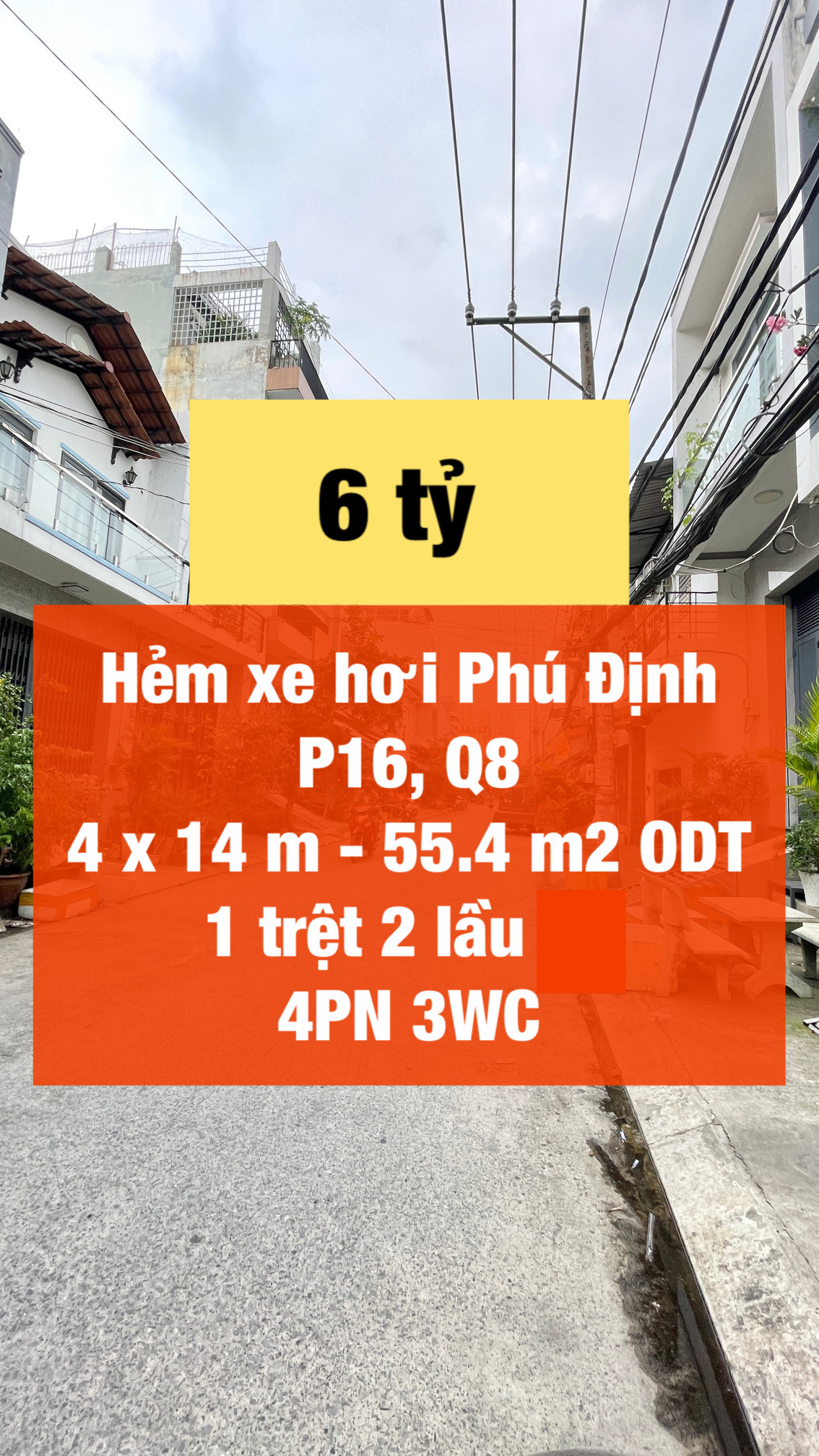 Nhà hẻm Phú Định có 4 phòng chỉ 6 tỷ !