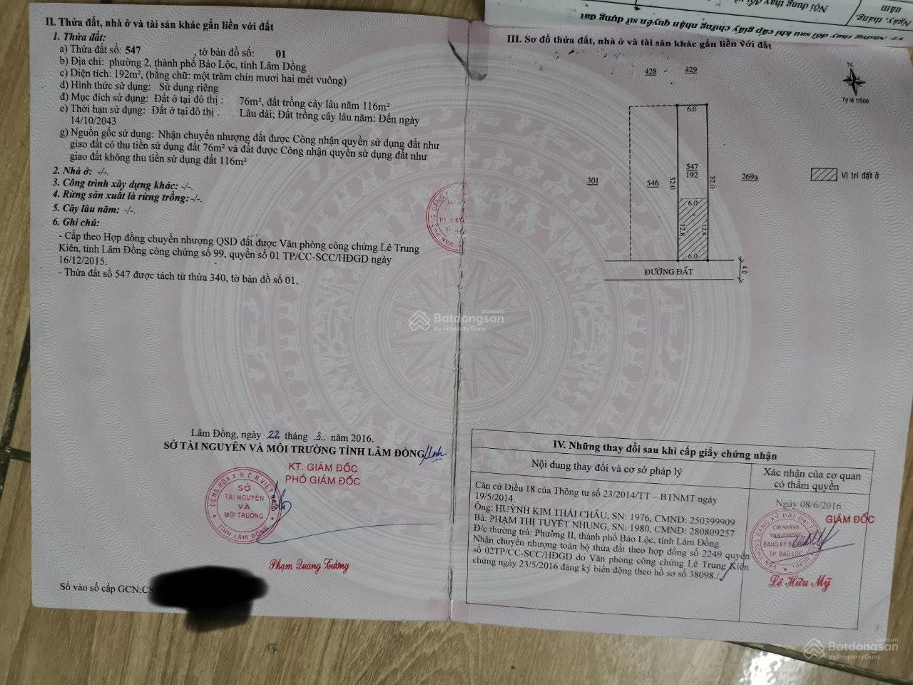 Bán đất phường 2 Bảo Lộc