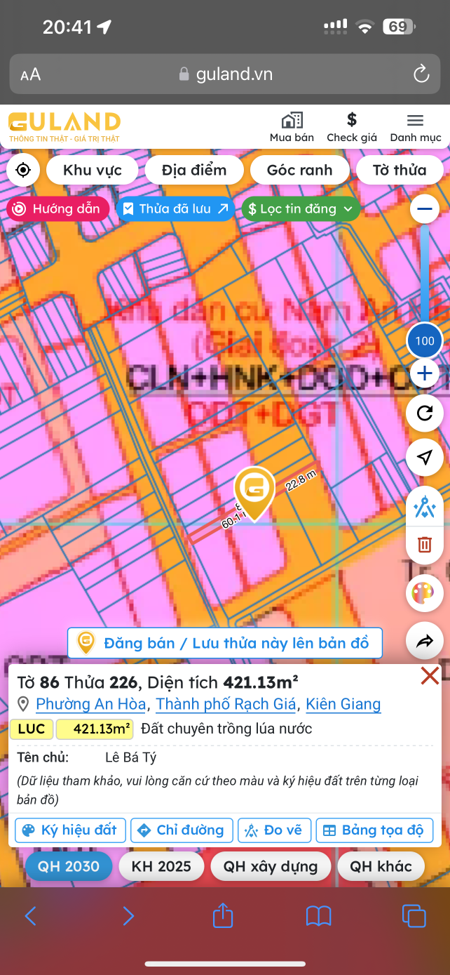 Bán đất 421.1m² 1.5 tỷ tại Phường An Hòa Thành phố Rạch Giá
