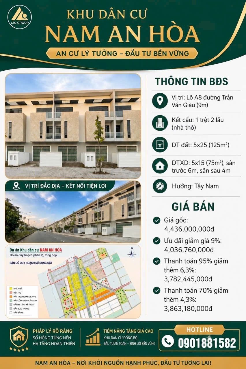 BÁN NHÀ 1 TRỆT 2 LẦU KDC NAM AN HOÀ, GIẢM MẠNH 800tr CHỈ CÒN 3.7 TỶ