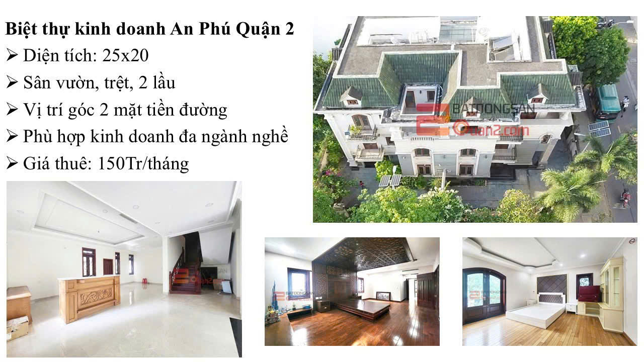 BDS HVL TOP 5 Căn biệt thự phù hợp ở, làm công ty, kinh doanh Giá thuê từ 80Tr-150Tr Khu An Phú-An Khánh Quận 2