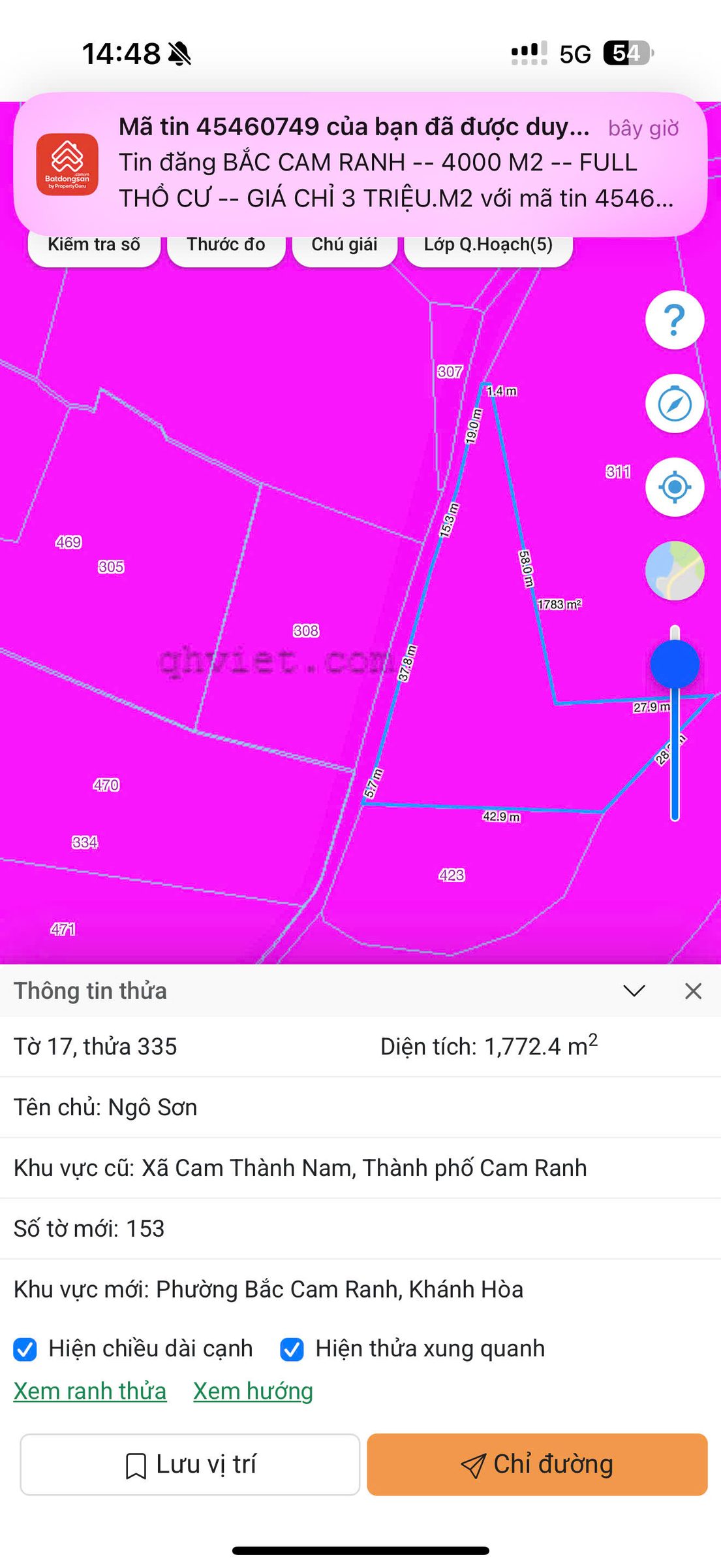 BẮC CAM RANH -- 1.772 M2 -- 78 M MẶT TIỀN -- GIÁ CHỈ 630 TRIỆU