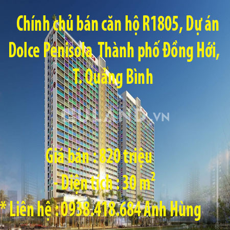 Chính chủ bán căn hộ R1805, Dự án Dolce Penisola  Thành phố Đồng Hới, Quảng Bình