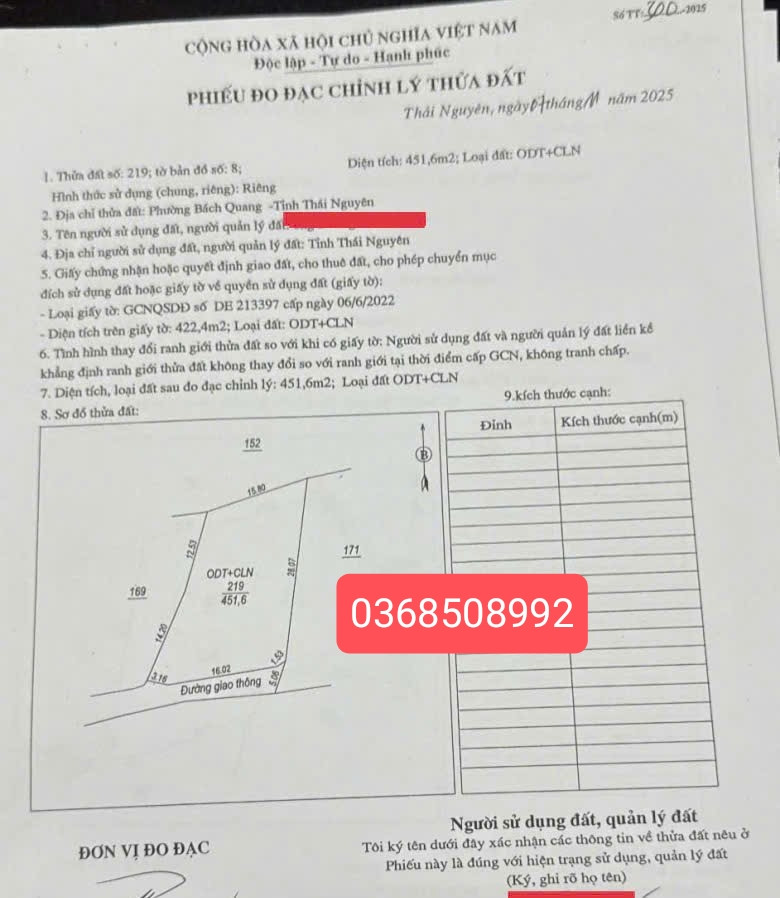 Bán đất 451,6m² ngang 16m giá 1.72 tỷ Phường Bách Quang