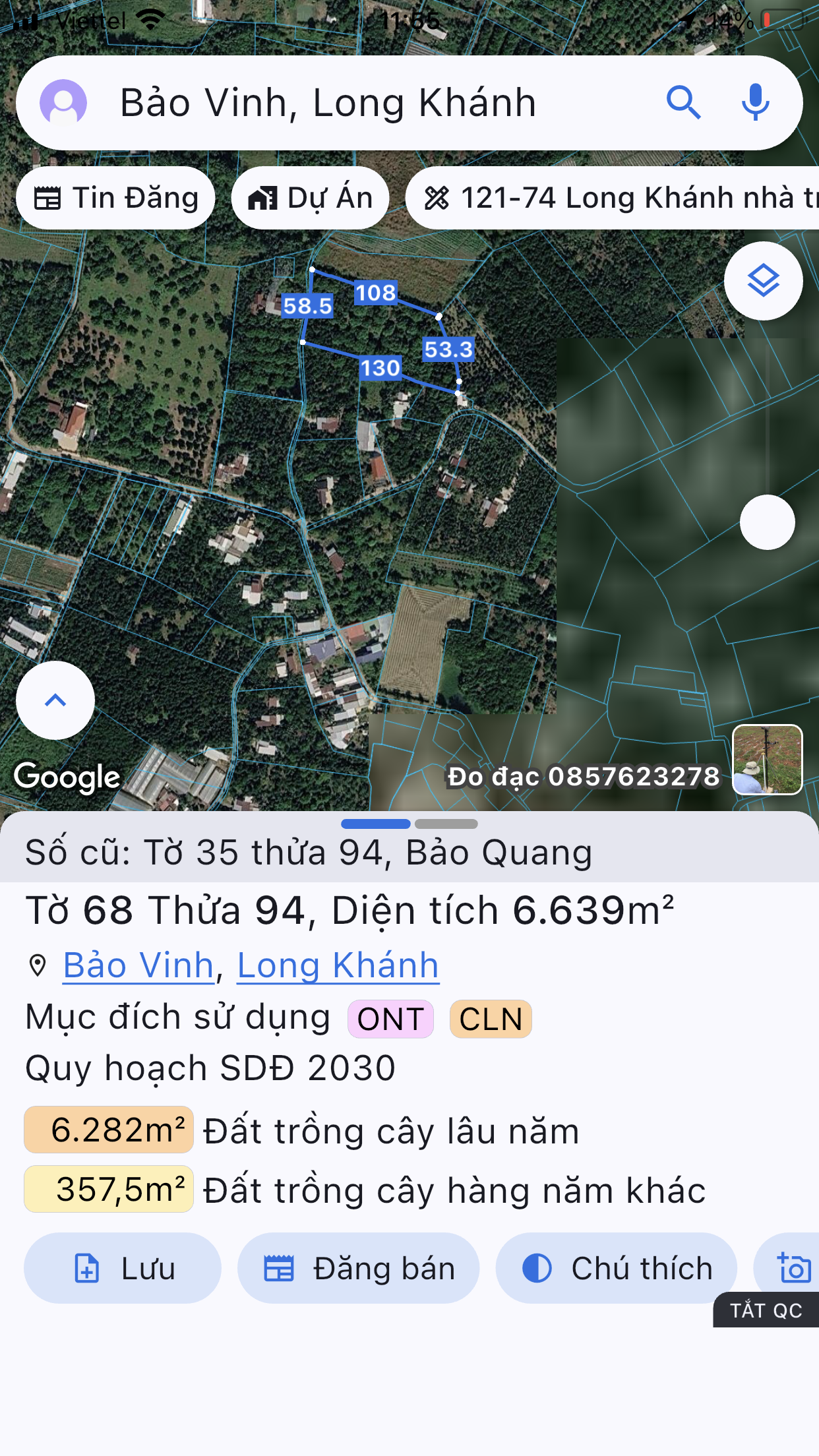 Bán đất 6639.4m² có sẵn 300m² thổ cư ngang 60m giá 7 tỷ tại Phường Bảo Vinh