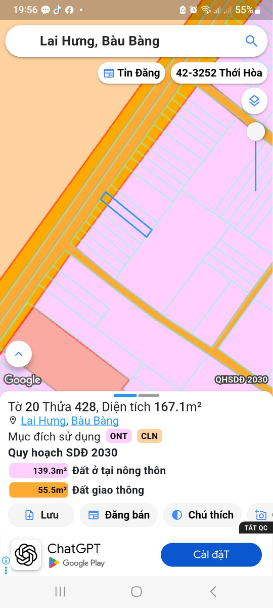 Bán đất 167.1m² ngang 5m giá 1.3 tỷ Phường Bến Cát