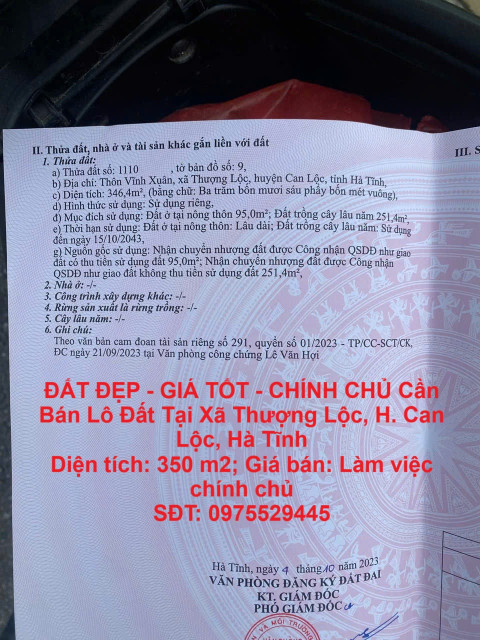 ĐẤT ĐẸP - GIÁ TỐT - CHÍNH CHỦ Cần Bán Lô Đất Tại Xã Thượng Lộc, H. Can Lộc, Hà Tĩnh