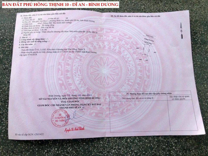 Bán đất khu dân cư Phú Hồng Thịnh 10, Dĩ An, Bình Dương