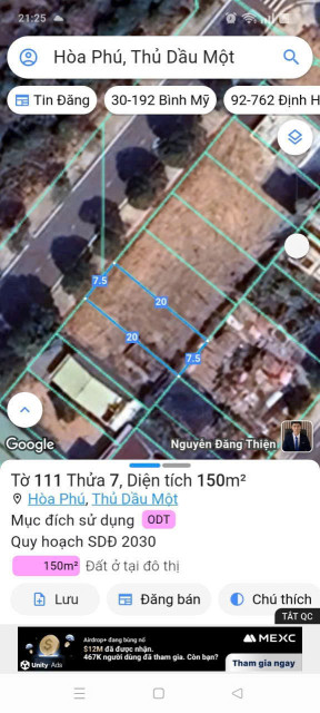 Bán đất 150.9m² ngang 7.5m giá 4 tỷ Phường Bình Dương