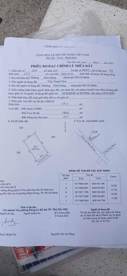 Bán đất 178.7m² ngang 10m giá 3.9 tỷ Phường Bình Dương 0815422197