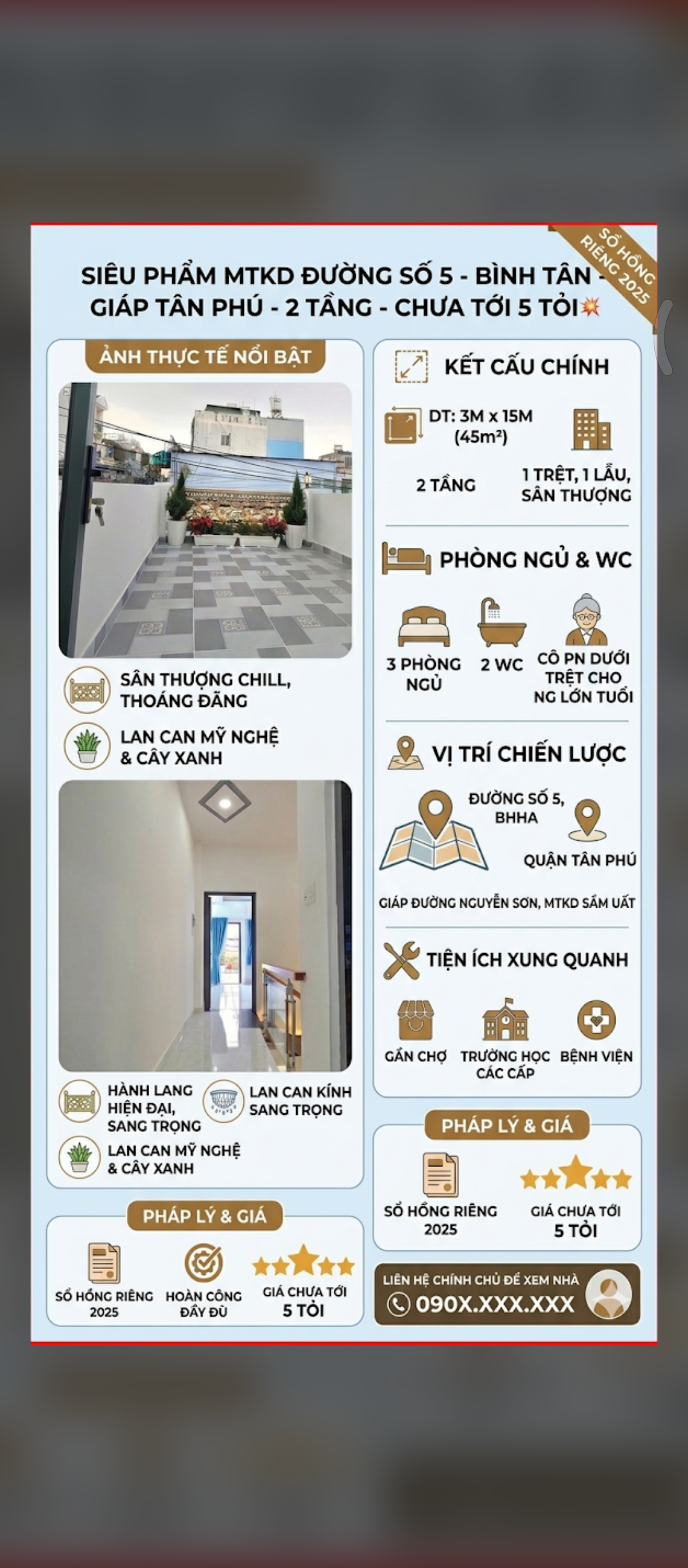 MTKD ĐƯỜNG SỐ 5 - BHHA - BÌNH TÂN - 45M2 - GIÁP TÂN PHÚ  - 2 TẦNG - NHỈNH 5.X TỶ