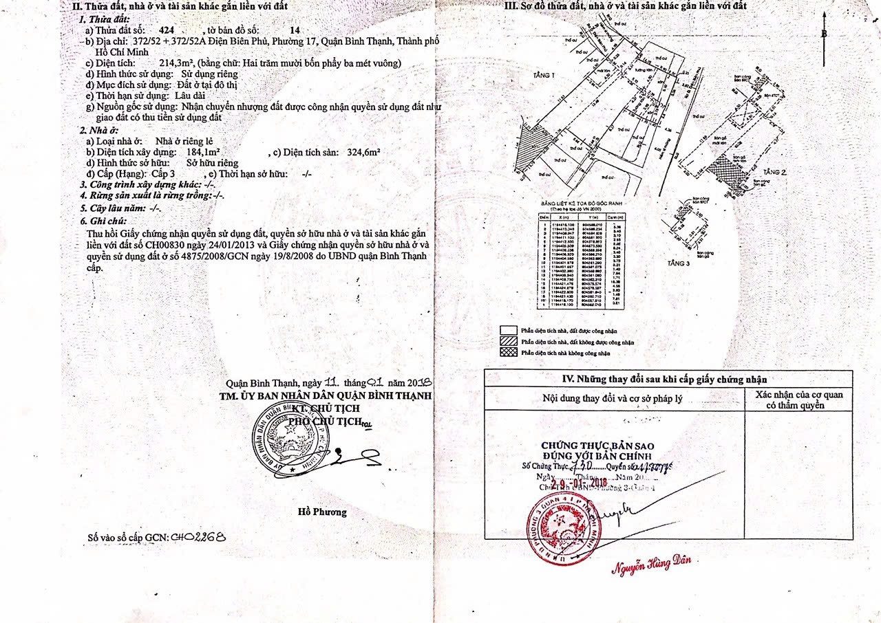 Bán Nhà Hẻm 372/52-52A Điện Biên Phủ, P. 17, Bình Thạnh