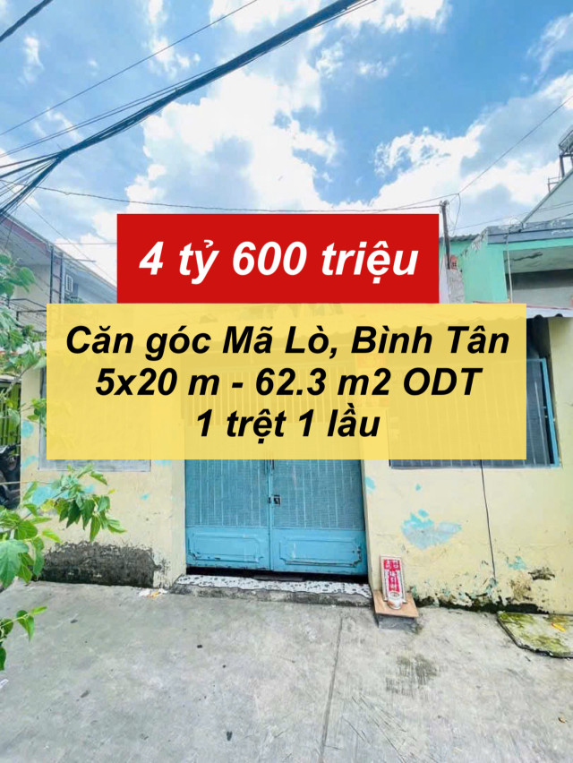 Căn góc hẻm Mã Lò chỉ 4.6 tỷ !