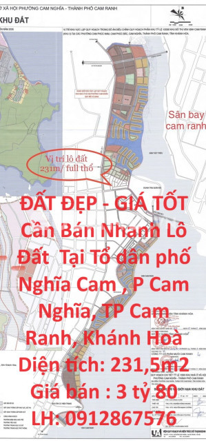 ĐẤT ĐẸP - GIÁ TỐT Cần Bán Nhanh Lô Đất  Tại P Cam Nghĩa, TP Cam Ranh, Khánh Hoà