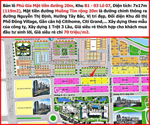 BDS HVL Bán lô Phú Gia Mặt tiền đường 20m, Khu B1 - 03 Lô 07,