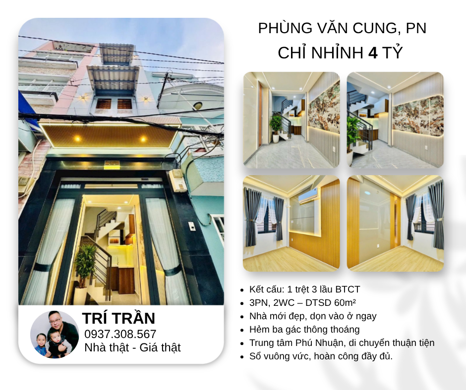 💰 CHỈ 4.3 TỶ – NHÀ MỚI BTCT 4 TẦNG – SỔ VUÔNG ĐẸP – PHÚ NHUẬN