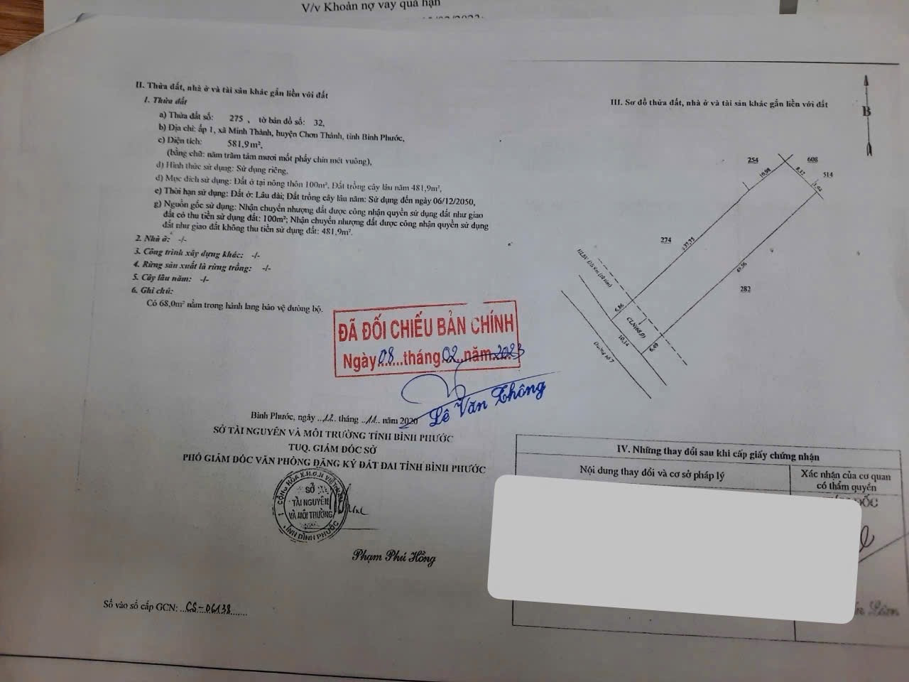 Bán đất 581.9m² ngang 10m giá 2 tỷ Phường Chơn Thành