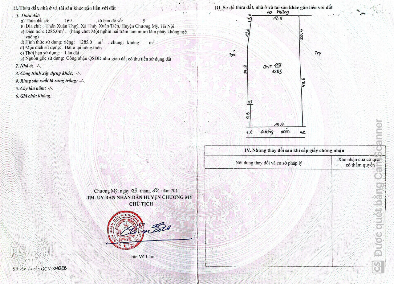 Đất nền Thủy Xuân Tiên, Chương Mỹ, Hà Nội dt 1285m, giá 2x tỷ