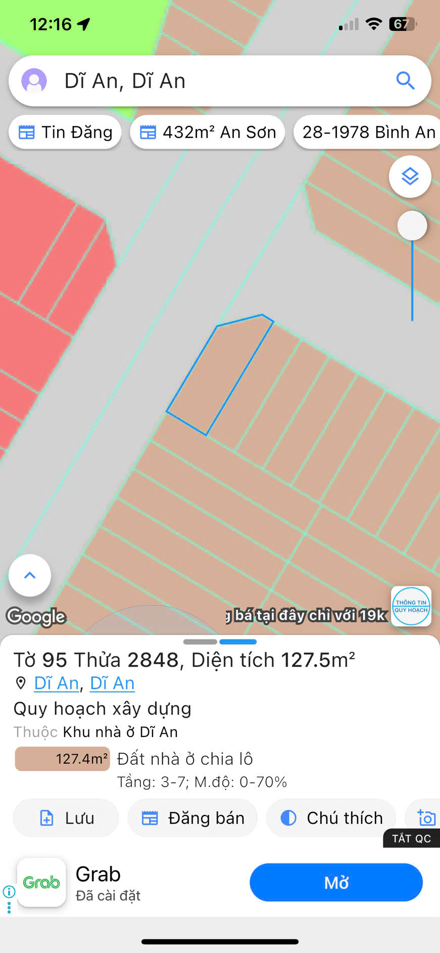 Bán đất 327.5m² giá 30 tỷ Phường Dĩ An