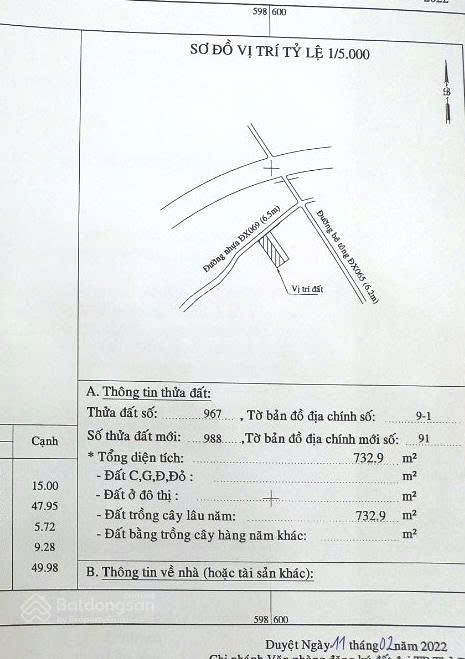Bán đất 735.1m² 6.5 tỷ tại Phường Định Hoà Thành phố Thủ Dầu Một