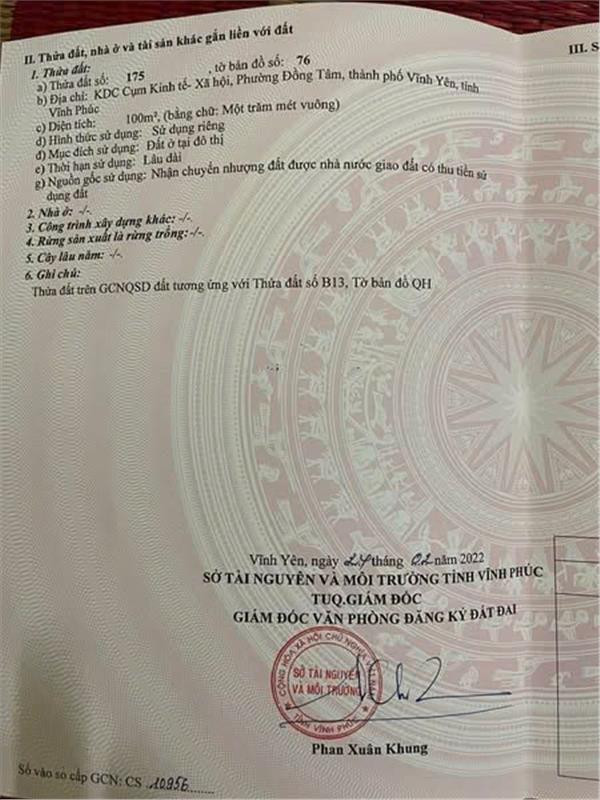 Chính chủ cần bán nhanh lô đất toạ lạc trên con đường Trần Doãn Hựu, P. Đồng Tâm, Vĩnh Yên