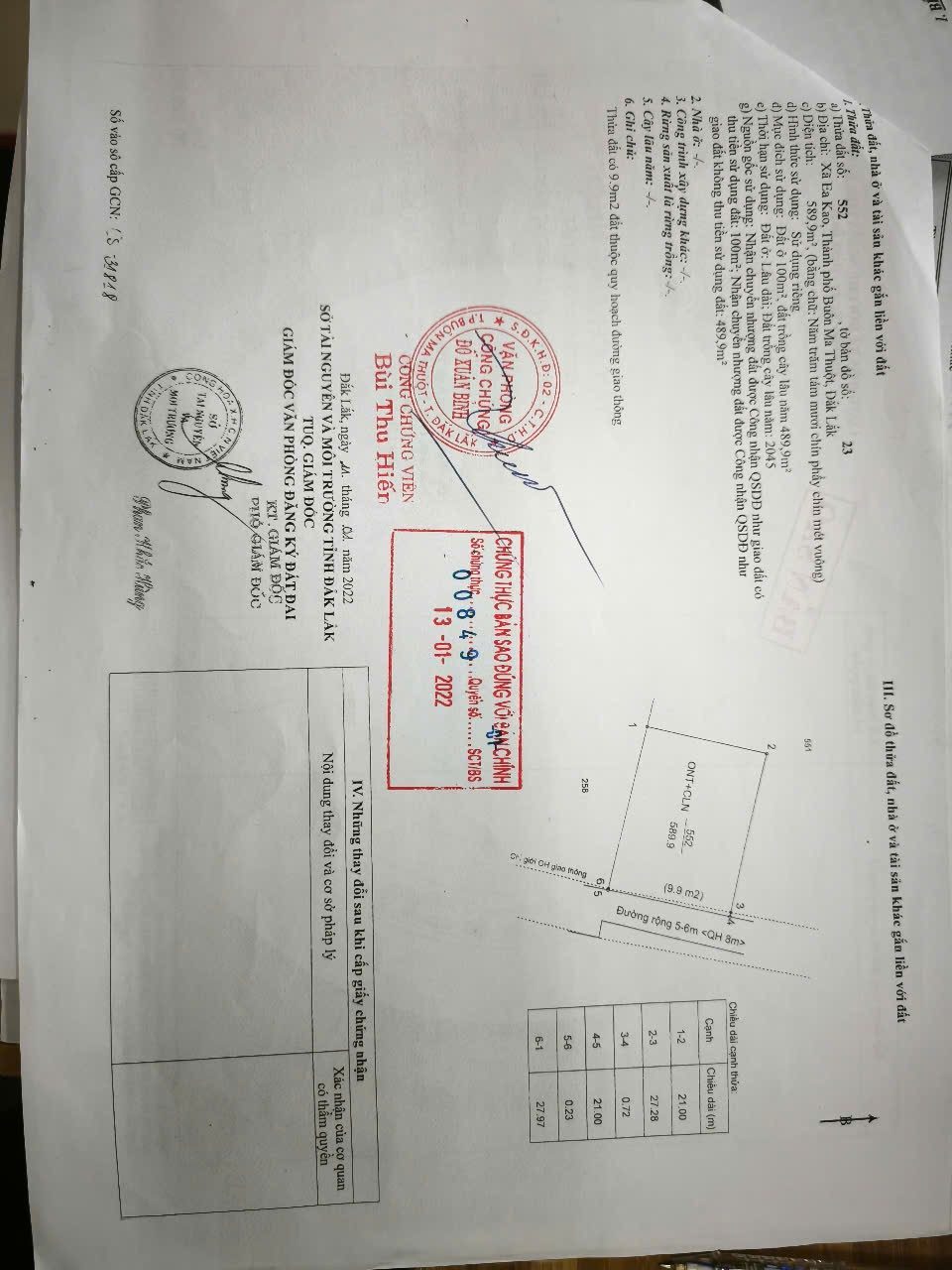 Bán đất 589.9m² có sẵn 100m² thổ cư ngang 21m giá 2.15 tỷ tại Phường Ea Kao