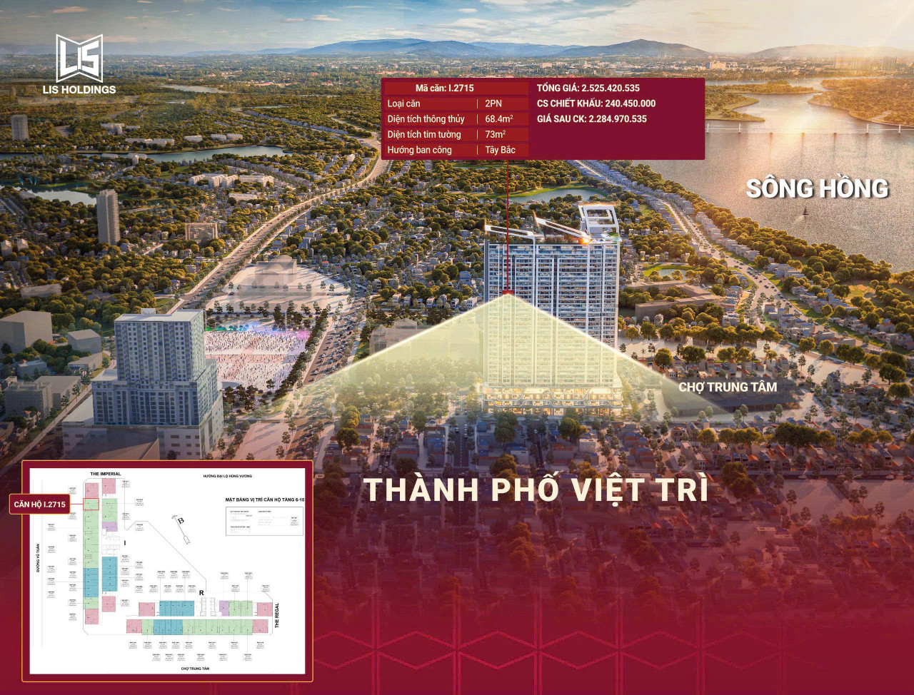 Căn hộ 3PN view Quảng Trường Hùng Vương tại dự án Vic Grand Square Việt Trì