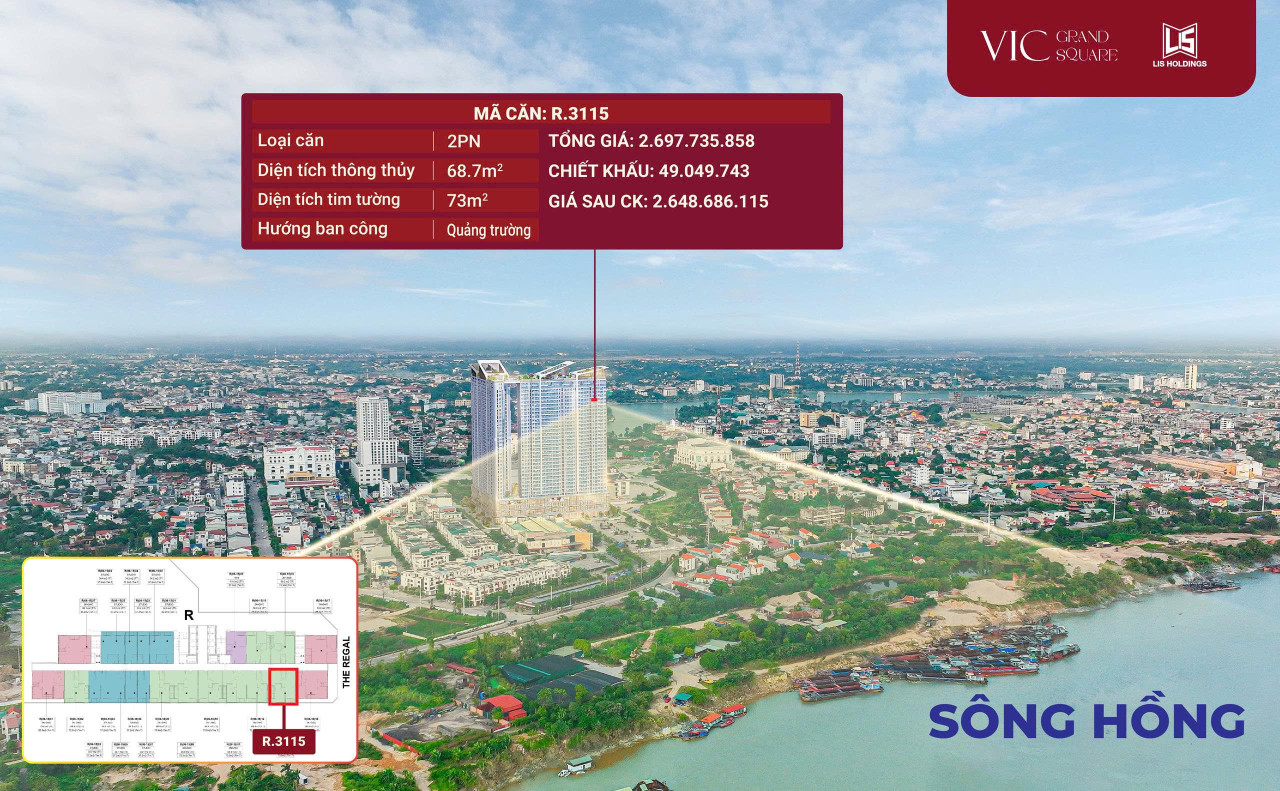 Căn cuối cùng view sông - sát góc đẹp nhất Vic Grand Square - giá cực tốt