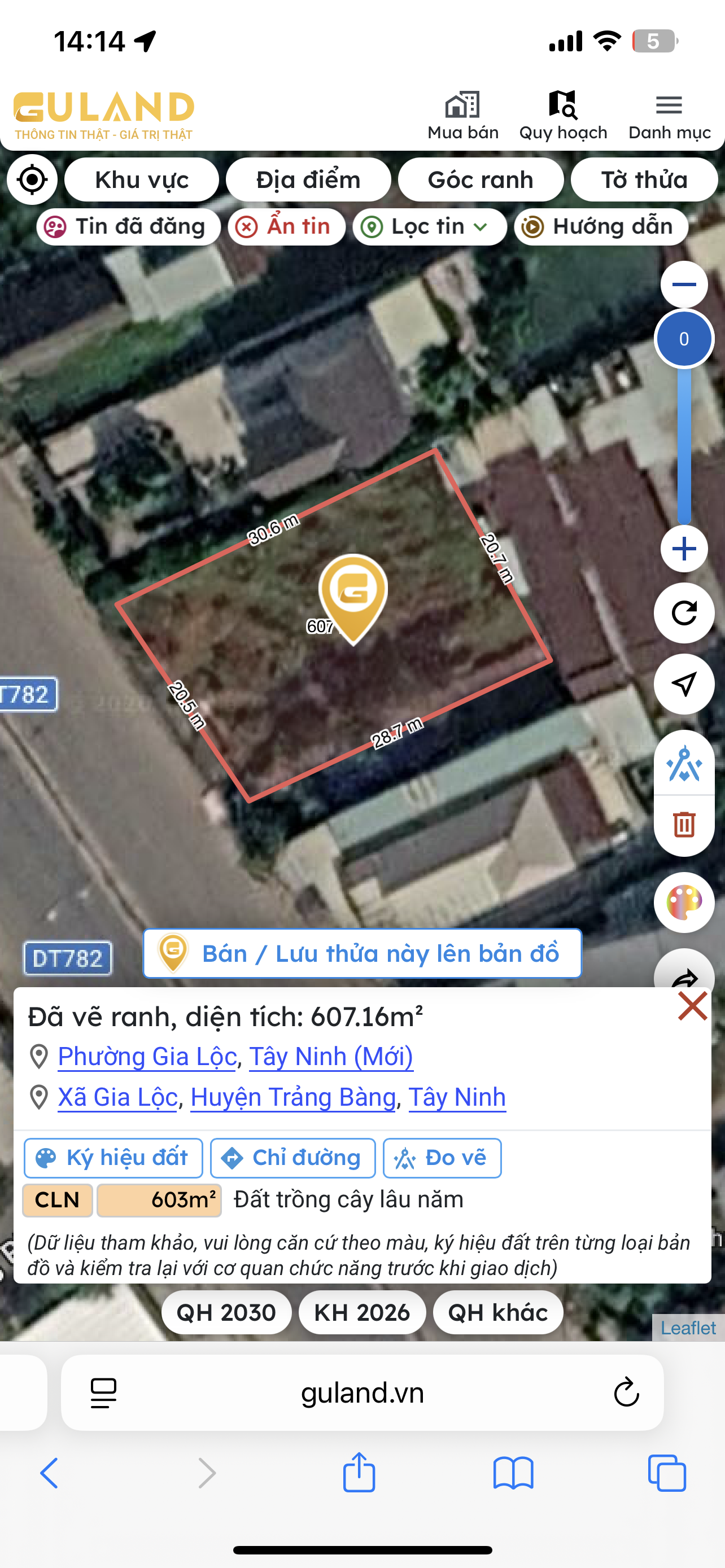 Bán đất 607.2m² có sẵn 273m² thổ cư ngang 20m giá 8.9 tỷ tại Phường Gia Lộc