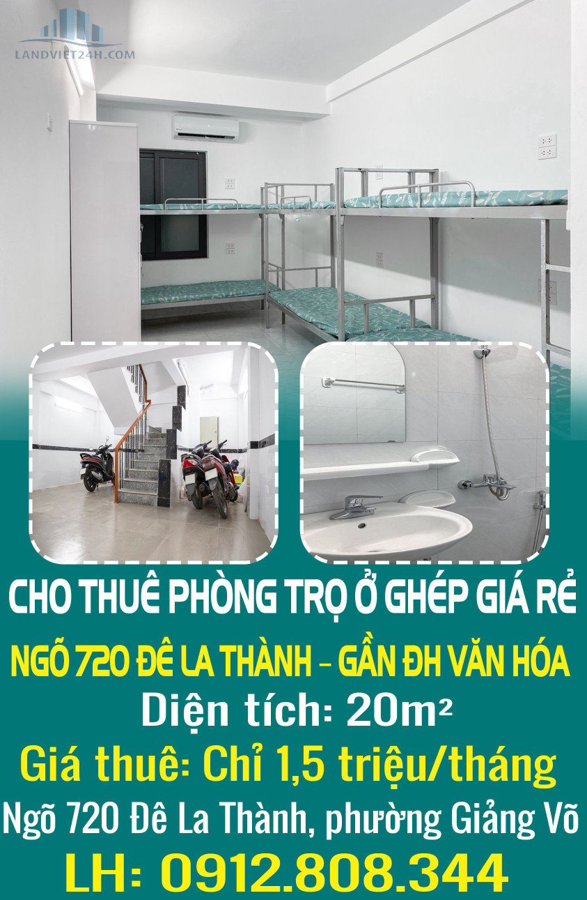 CHO THUÊ PHÒNG TRỌ Ở GHÉP GIÁ RẺ – NGÕ 720 ĐÊ LA THÀNH – GẦN ĐH VĂN HÓA