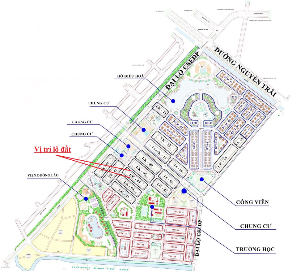 Bán đất LK8 KĐT Núi Long – Hướng Đông Nam, mặt tiền đường đôi CSEDP, đối diện khu hành chí