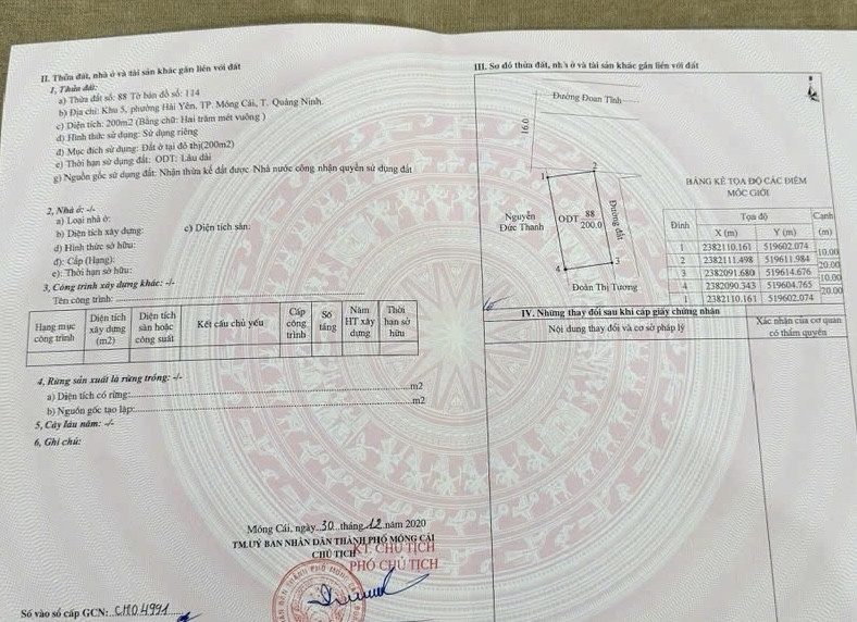 Bán đất 200m² full thổ cư ngang 10m giá 6.8 tỷ tại Phường Hải Yên Thành phố Móng Cái