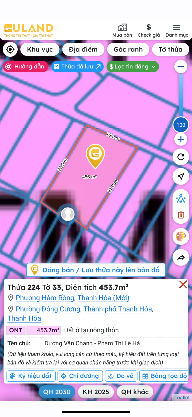Bán đất 453.7m² ngang 16,9m giá 5.1 tỷ Phường Hàm Rồng