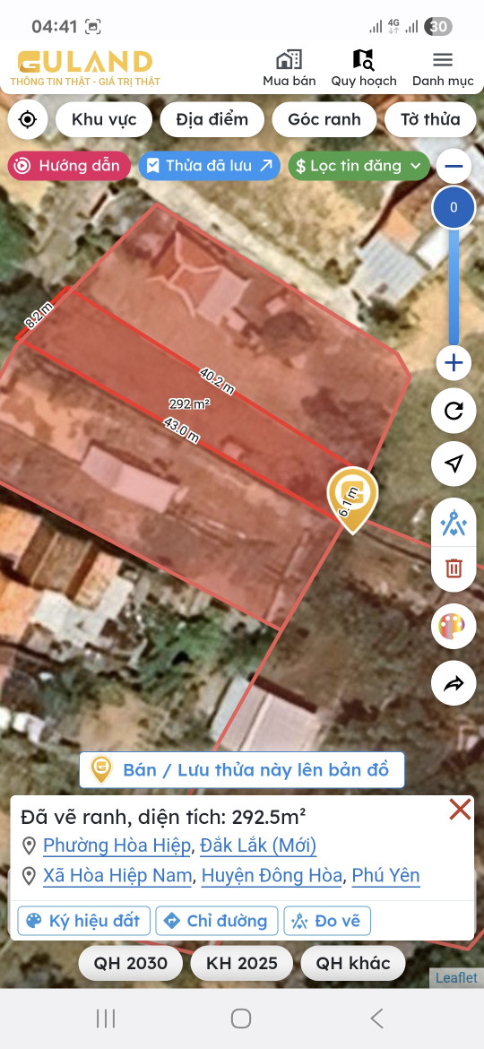Bán đất 292.5m² ngang 7.9m giá 650 triệu Phường Hòa Hiệp