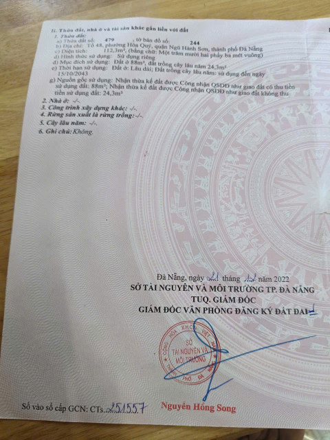 CHÍNH CHỦ CẦN BÁN ĐẤT TẠI TỔ 48 PHƯỜNG HOA QUÝ- Q. NGŨ HÀNH SƠN-TP.ĐÀ NẴNG